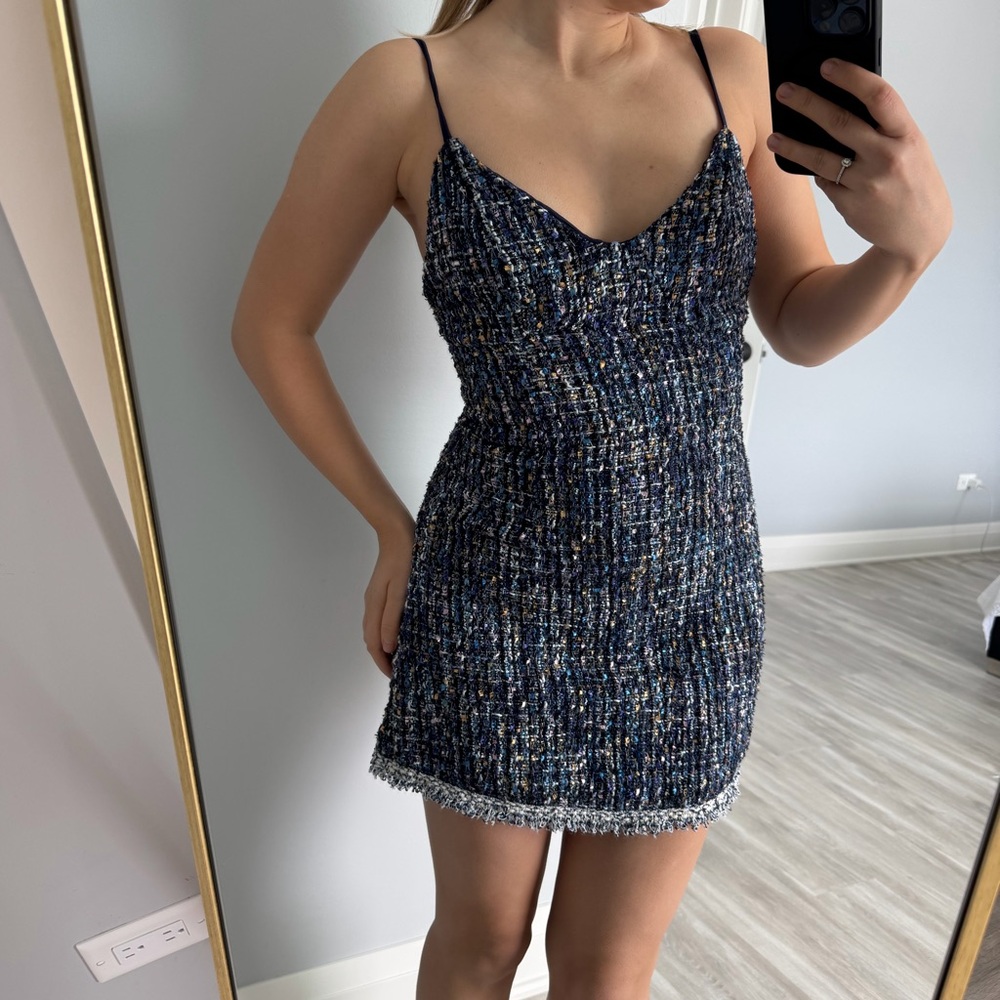 Elegant Blue Tweed Dress